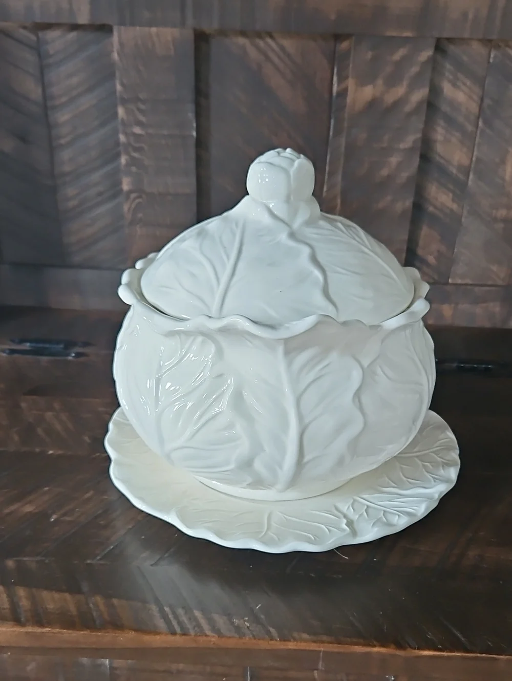 Vintage White Ceramic Cabbage Tureen